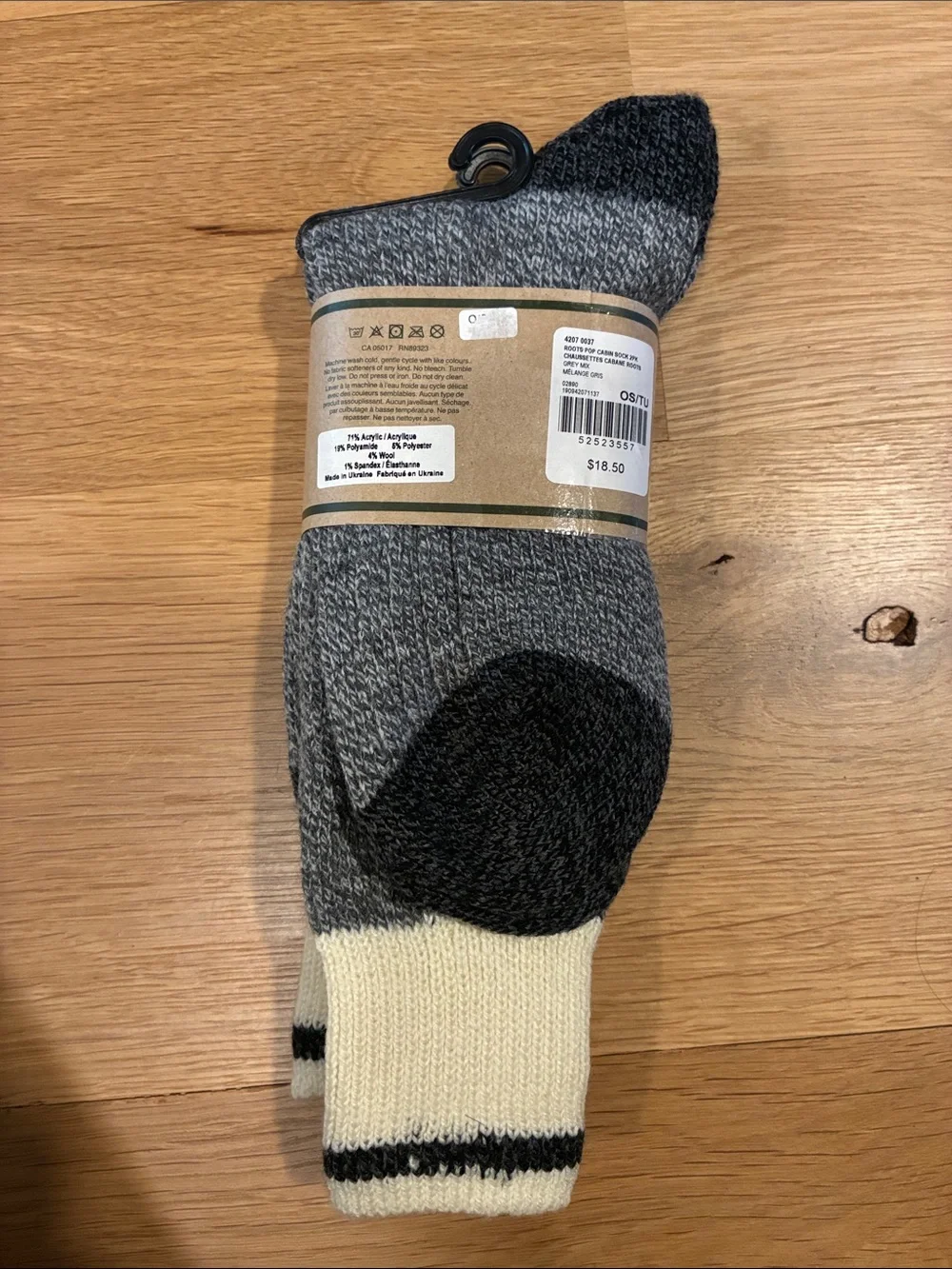 2-pack Roots Cabin Socks - Gray & Cream with Black Accents